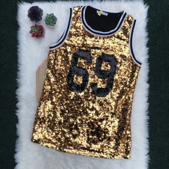 Gold Sequin 69 Jersey Tank - Picture 1 of 16